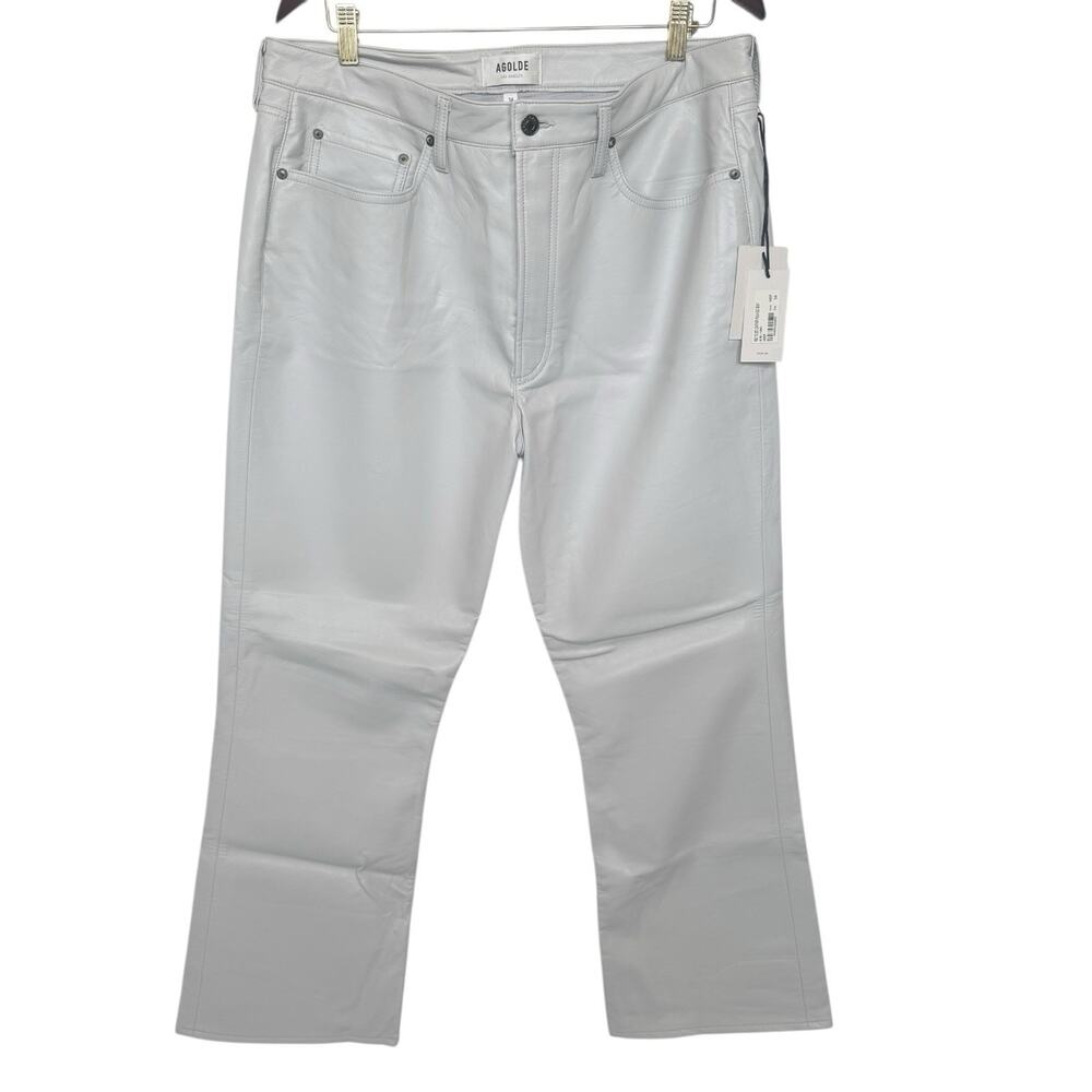 AGOLDE Recycled Leather Relaxed Bootcut Pants Wisp Gray Size 34 NWT Lined Soft